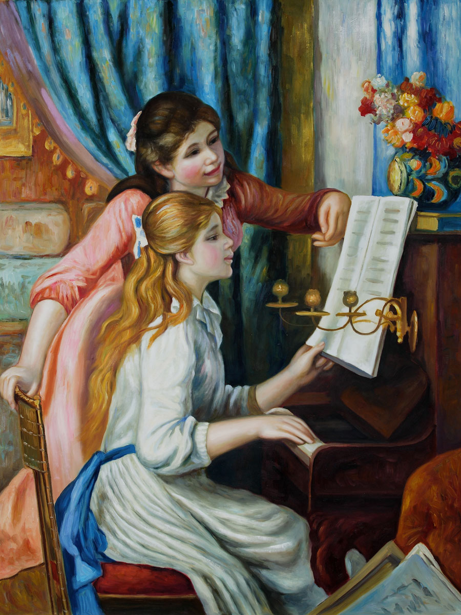 Young Girls at The Piano study - Pierre-Auguste Renoir painting on canvas